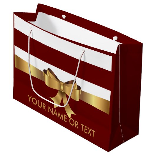 Gepersonaliseerde Bourgogne Bold Stripes Golden BO Groot Cadeauzakje (Voorkant Gekanteld)