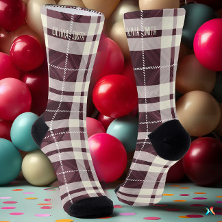Gepersonaliseerde Bourgogne & Crème Tartan Plaid C Sokken