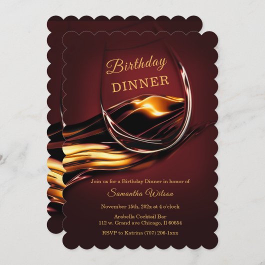 Gepersonaliseerde Bourgogne en gouden diner verjaa Kaart (Voorkant / Achterkant)