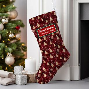 Gepersonaliseerde Bourgogne en gouden kerstbomen Grote Kerstsok