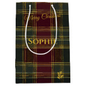 Gepersonaliseerde Bourgogne en Green Plaid Kerstmi Medium Cadeauzakje (Voorkant)