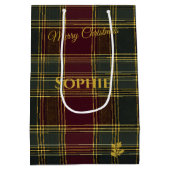 Gepersonaliseerde Bourgogne en Green Plaid Kerstmi Medium Cadeauzakje (Achterkant)