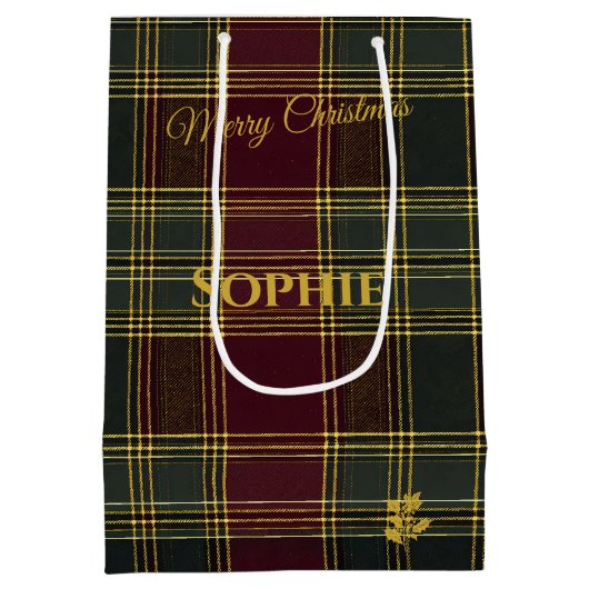 Gepersonaliseerde Bourgogne en Green Plaid Kerstmi Medium Cadeauzakje (Achterkant)