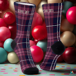 Gepersonaliseerde Bourgogne en Navy Tartan Plaid C Sokken