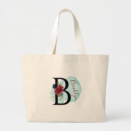 Gepersonaliseerde Bourgogne Floral B Vrijgezellenf Grote Tote Bag (Voorkant)