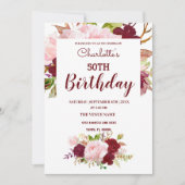 Gepersonaliseerde Bourgogne Floral Birthday Kaart (Voorkant)