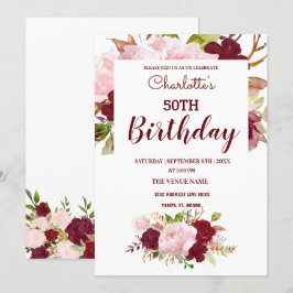 Gepersonaliseerde Bourgogne Floral Birthday Kaart