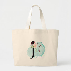 Gepersonaliseerde Bourgogne Floral J Vrijgezellenf Grote Tote Bag