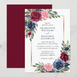 Gepersonaliseerde Bourgogne Marine Blauw Goud Bloe Kaart