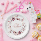 Gepersonaliseerde Bourgogne Roze Bloemen 100ste Ve Papieren Bordje (Feest)