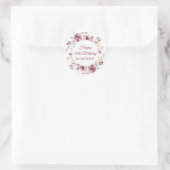 Gepersonaliseerde Bourgogne Roze Bloemen 30e Verja Ronde Sticker (Tas)