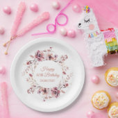 Gepersonaliseerde Bourgogne Roze Bloemen 40e Verja Papieren Bordje (Feest)