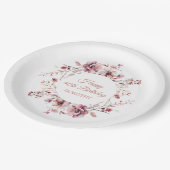 Gepersonaliseerde Bourgogne Roze Bloemen 40e Verja Papieren Bordje (Gekanteld)