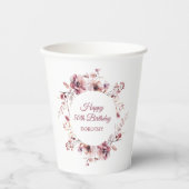 Gepersonaliseerde Bourgogne Roze Bloemen 50ste Ver Papieren Bekers (Voorkant)