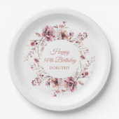 Gepersonaliseerde Bourgogne Roze Bloemen 50ste Ver Papieren Bordje (Voorkant)