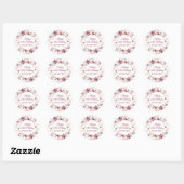 Gepersonaliseerde Bourgogne Roze Bloemen 50ste Ver Ronde Sticker (Vel)