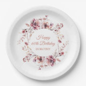 Gepersonaliseerde Bourgogne Roze Bloemen 60ste Ver Papieren Bordje (Voorkant)