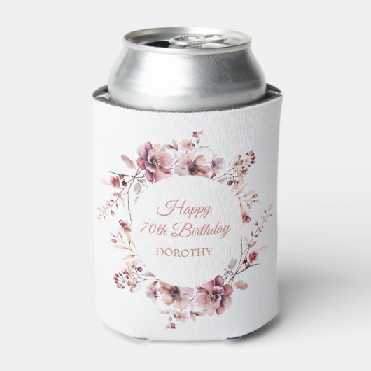 Gepersonaliseerde Bourgogne Roze Bloemen 70e Verja Blikjeskoeler (Blikje Voorkant)