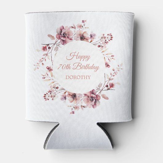 Gepersonaliseerde Bourgogne Roze Bloemen 70e Verja Blikjeskoeler (Voorkant)