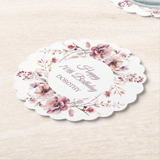 Gepersonaliseerde Bourgogne Roze Bloemen 70e Verja Kartonnen Onderzetters (Gekanteld)