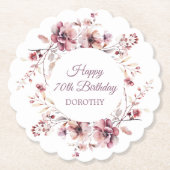 Gepersonaliseerde Bourgogne Roze Bloemen 70e Verja Kartonnen Onderzetters (Voorkant)