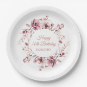 Gepersonaliseerde Bourgogne Roze Bloemen 70e Verja Papieren Bordje (Voorkant)