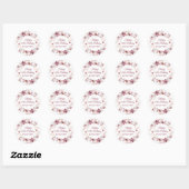 Gepersonaliseerde Bourgogne Roze Bloemen 90ste Ver Ronde Sticker (Vel)