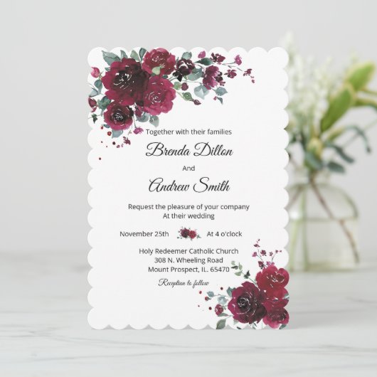 Gepersonaliseerde Bourgondische en zwarte bruiloft Kaart (Staand voorkant)