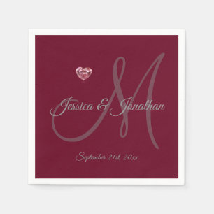 Gepersonaliseerde BOURGONDISCHE Hart Monogrammed W Servetten