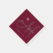 Gepersonaliseerde BOURGONDISCHE Hart Monogrammed W Servetten (Hoek)