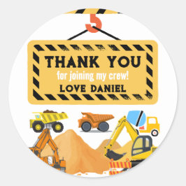 Gepersonaliseerde bouw verjaardag thema dank u ronde sticker