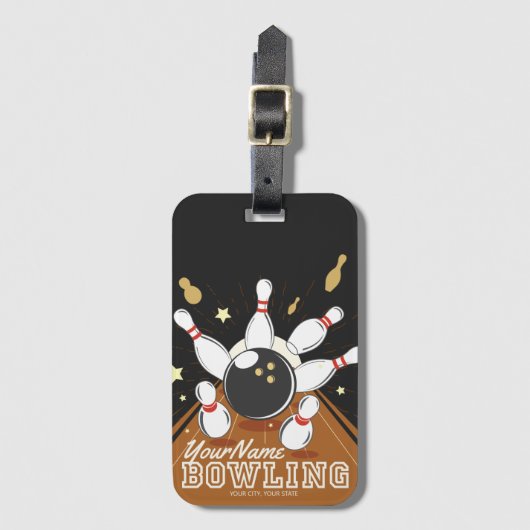 Gepersonaliseerde Bowler Strike Bowling Lanes Ball Bagagelabel (Voorkant (verticaal))