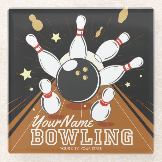 Gepersonaliseerde Bowler Strike Bowling Lanes Ball Glazen Onderzetter (Voorkant)