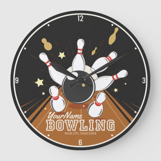 Gepersonaliseerde Bowler Strike Bowling Lanes Ball Grote Klok (Voorkant)