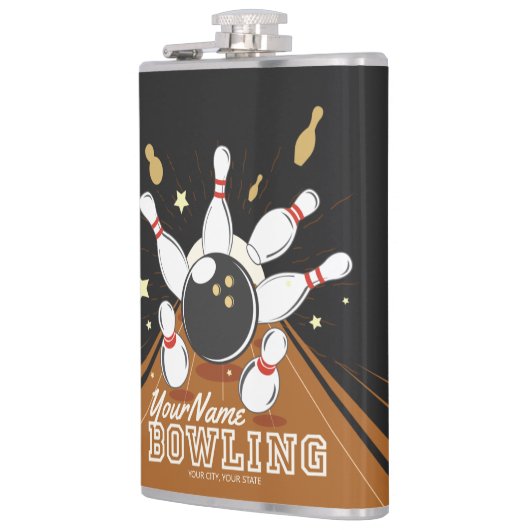 Gepersonaliseerde Bowler Strike Bowling Lanes Ball Heupfles (Links)