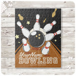 Gepersonaliseerde Bowler Strike Bowling Lanes Ball Legpuzzel<br><div class="desc">Speciaal design voor Bowling Ball Lanes en Pins League - met een Bowling Ball,  klassieke retro Lanes en Pins! - Aanpassen met jouw naam en aangepaste tekst!</div>