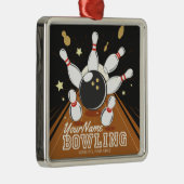 Gepersonaliseerde Bowler Strike Bowling Lanes Ball Metalen Ornament (Rechts)
