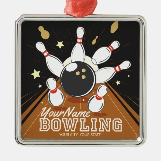 Gepersonaliseerde Bowler Strike Bowling Lanes Ball Metalen Ornament (Voorkant)