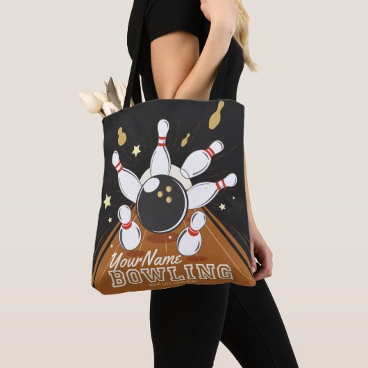 Gepersonaliseerde Bowler Strike Bowling Lanes Ball Tote Bag (Dichtbij)