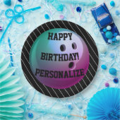 Gepersonaliseerde Bowling Ball Happy Birthday Papieren Bordje (Feest)