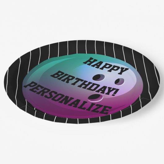 Gepersonaliseerde Bowling Ball Happy Birthday Papieren Bordje (Gekanteld)