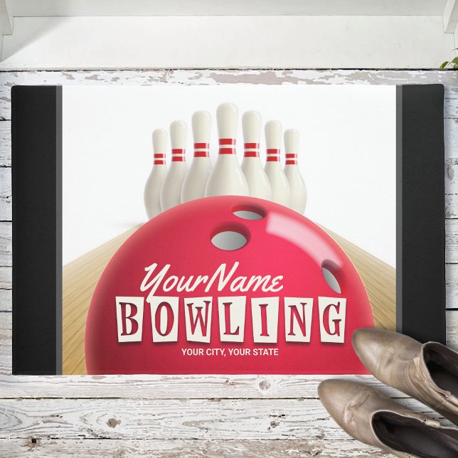 Gepersonaliseerde Bowling Ball Lanes Pins Retro Le Deurmat (Creator heeft geüpload)