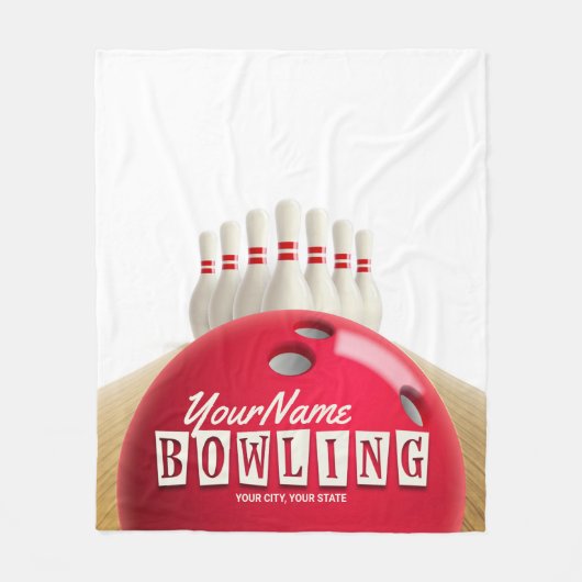 Gepersonaliseerde Bowling Ball Lanes Pins Retro Le Fleece Deken (Voorkant)