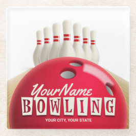 Gepersonaliseerde Bowling Ball Lanes Pins Retro Le Glazen Onderzetter