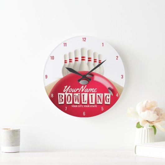 Gepersonaliseerde Bowling Ball Lanes Pins Retro Le Grote Klok (Huis)