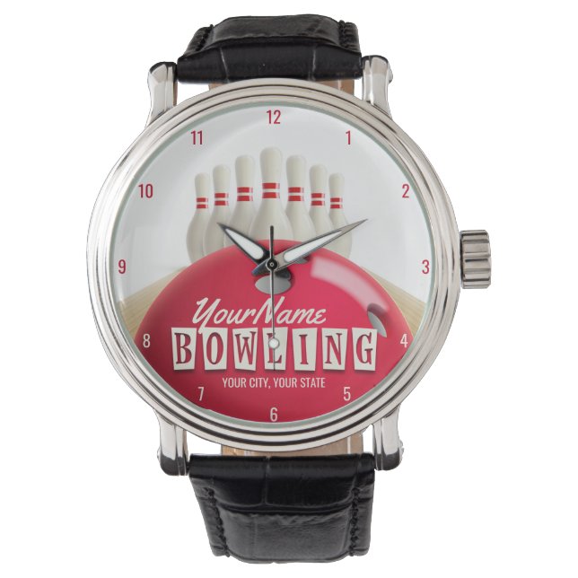 Gepersonaliseerde Bowling Ball Lanes Pins Retro Le Horloge (Voorkant)