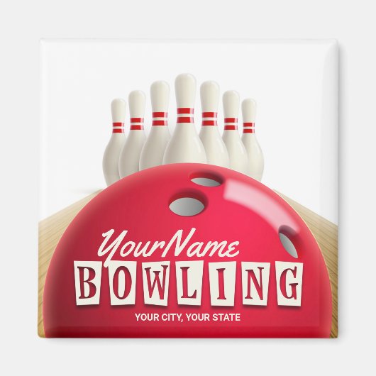 Gepersonaliseerde Bowling Ball Lanes Pins Retro Le Magneet (Voorkant)