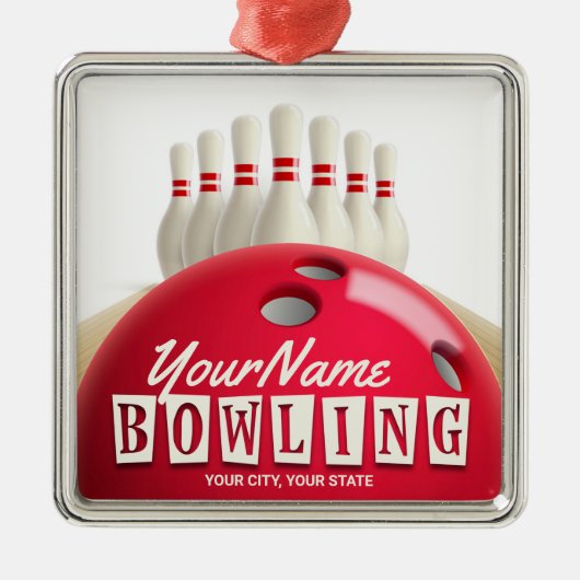 Gepersonaliseerde Bowling Ball Lanes Pins Retro Le Metalen Ornament (Voorkant)