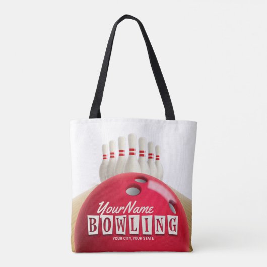 Gepersonaliseerde Bowling Ball Lanes Pins Retro Le Tote Bag (Achterkant)