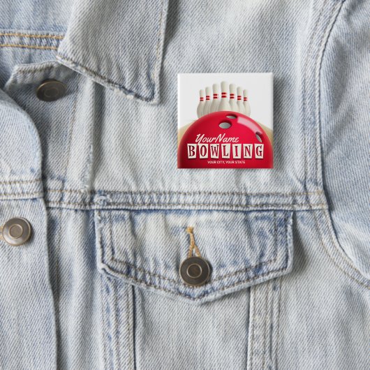 Gepersonaliseerde Bowling Ball Lanes Pins Retro Le Vierkante Button 5,1 Cm (In situ)